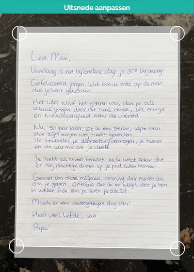 Pas de uitsnede aan van een gemaakte scan